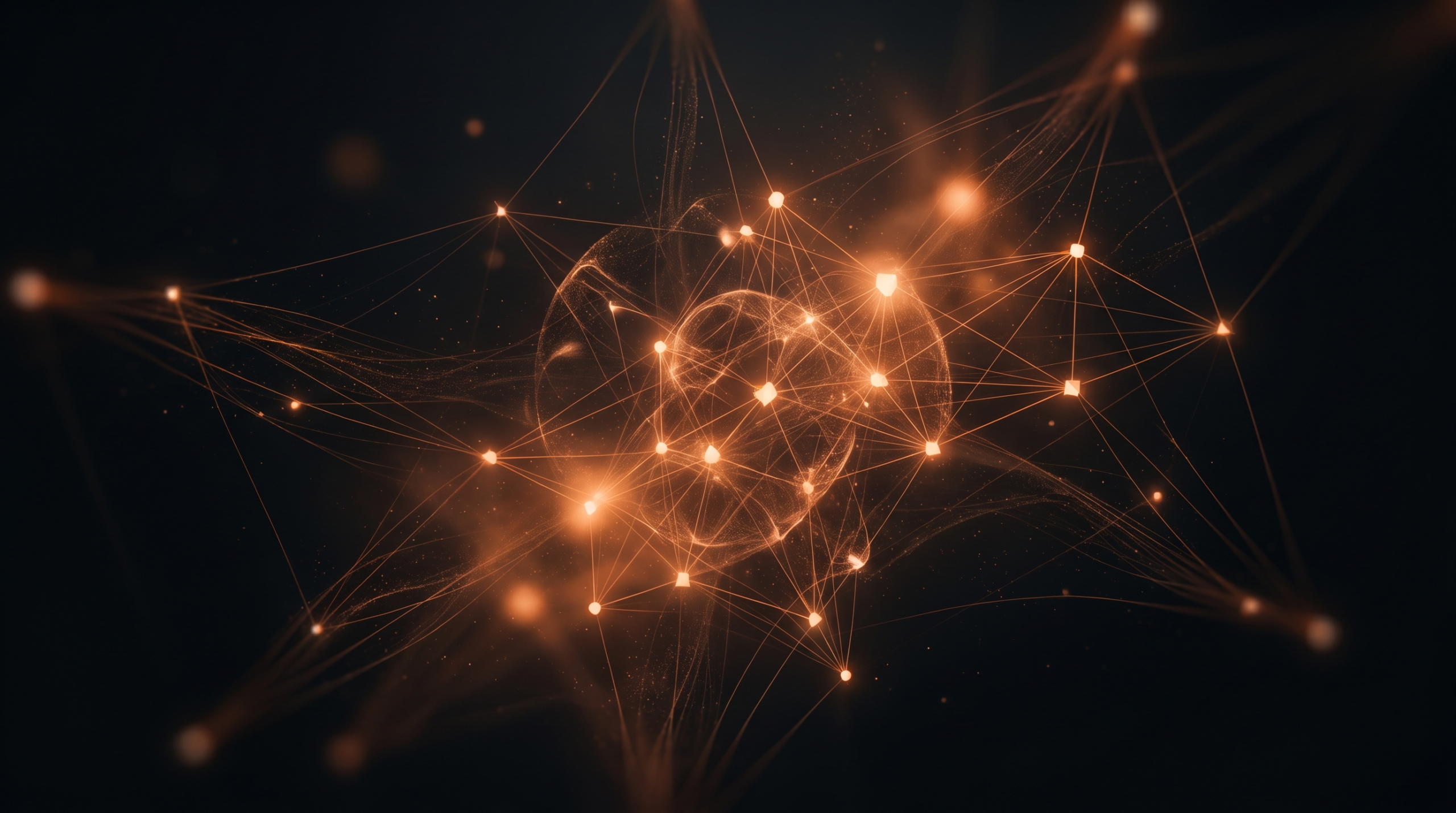 Generative Engine Optimization visualized — a brand entity knowledge graph of interconnected nodes that makes large language models trust and include the brand.